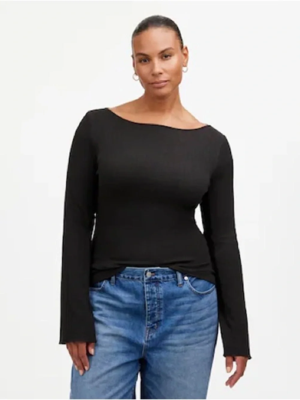 Madewell Black Long Sleeve Ribbed Top